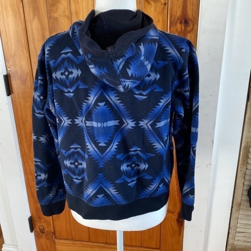 Vintage Ralph Lauren blue black knit Navajo Print button up jacket hoodie - Picture 3 of 12